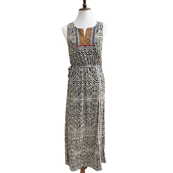 THML Dresses & Skirts - Thml Cynthia Embroidered Side Slit Belt Printed Maxi Dress